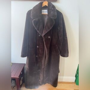 Stand studio long brown Faustine belted faux fur coat jacket